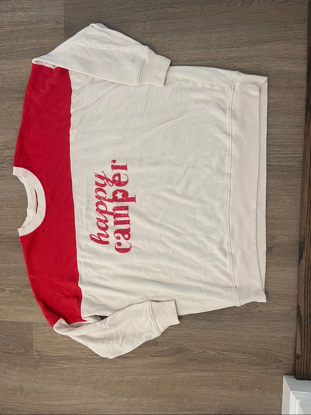 aerie White & Red 'Happy Camper' Colorblock Sweatshirt